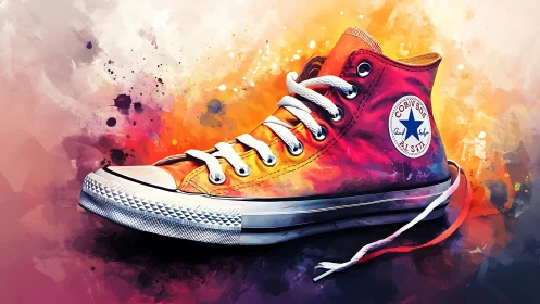 Vivid sneaker bursts from an abstract paint-splashed backdrop