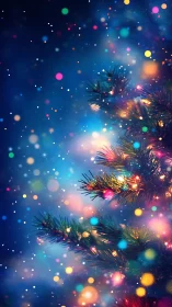 Colorful Christmas tree lights in glowing winter night.