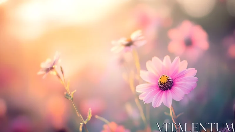Pink Daisy with Yellow Center Captured in Soft Focus Dreamscape