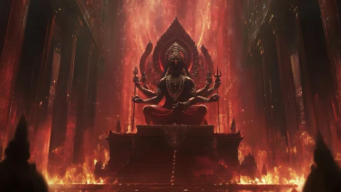 Fire-lit deity throne dominates a colossal infernal temple