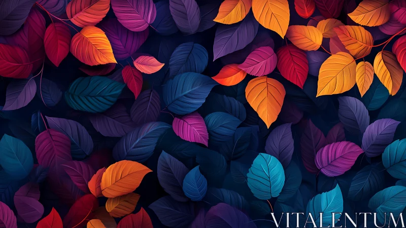 Vibrant digital foliage pattern with multicolor autumn leaves.