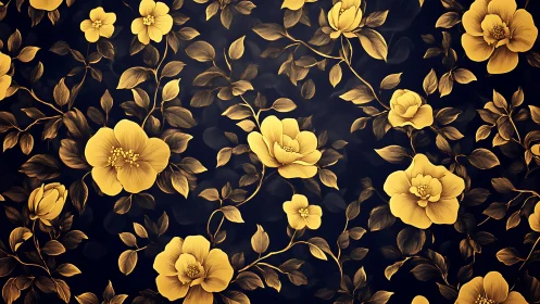 Golden Botanical Florals Against Deep Indigo Ground.