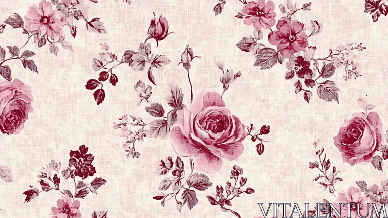 Whispering rose blossoms drift across vintage linen daydream.