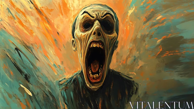 Spectral cranial scream amid turbulent chromatic vortices.