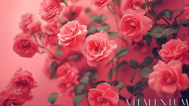 Pink roses composition with depth of field botanical study