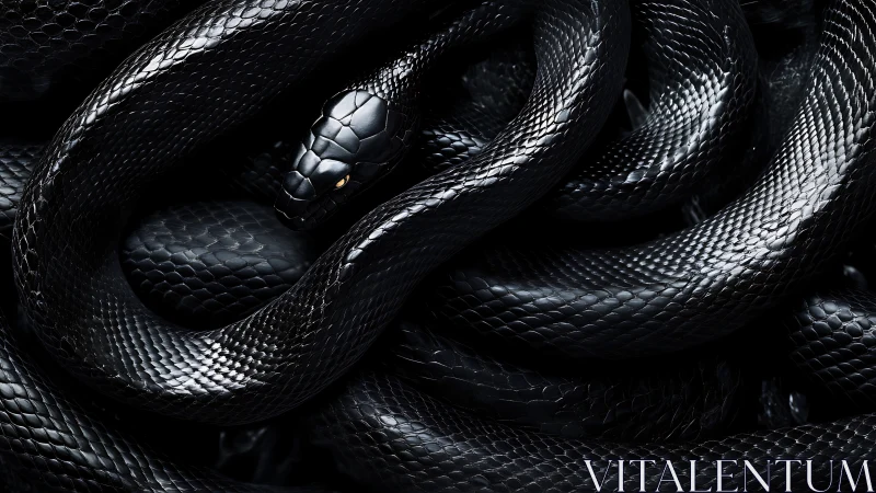Gleaming black serpent coils in dense, shadowed knots.