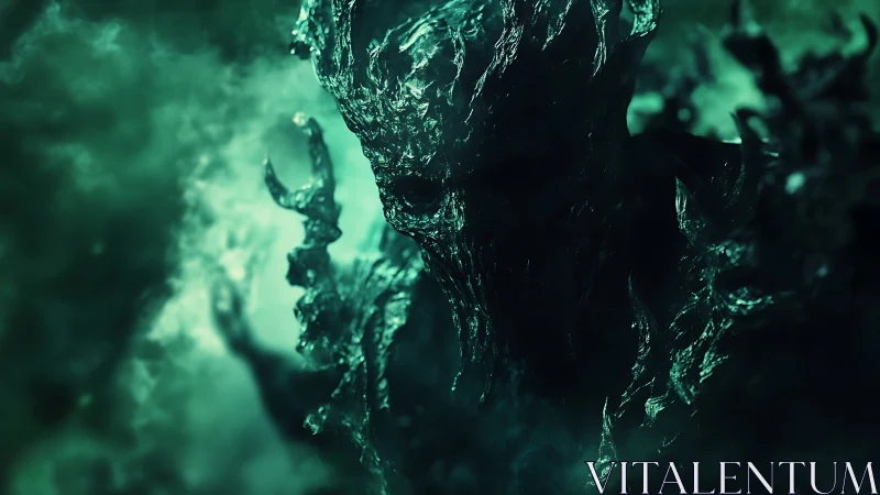 Shadowy humanoid entity in green mist with jagged form.