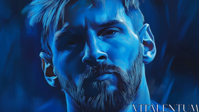 Blue monochrome digital male portrait with stylized lighting