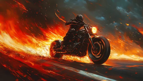 High-speed motorcycle rider cutting through explosive firestorm