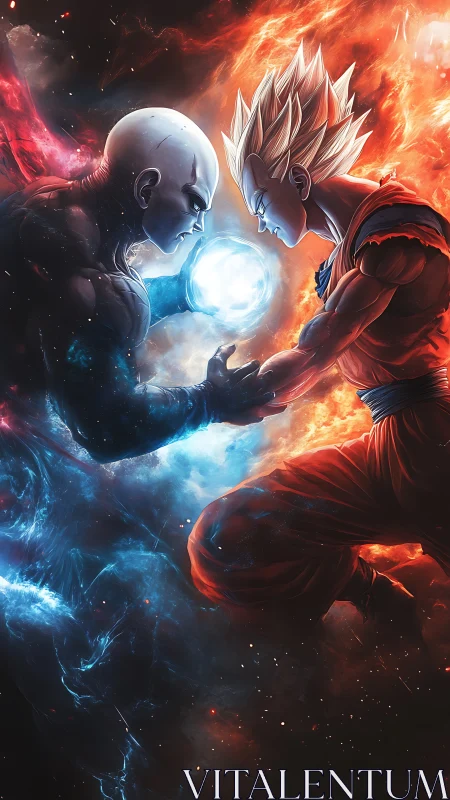 Bilateral energy duel in high-intensity cosmic clash composition.