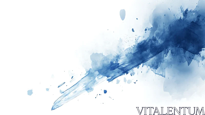 Abstract blue watercolor brush stroke on white minimal background.