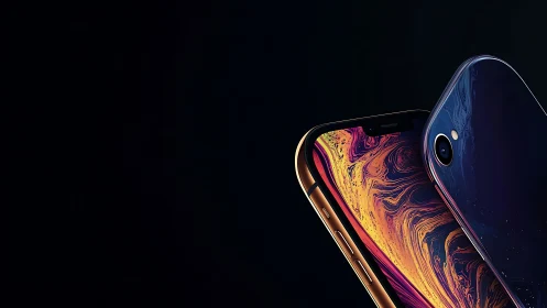 Midnight glow smartphones poised like twin shooting stars.