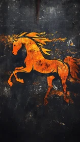 Silhouette of orange horse on distressed dark background.