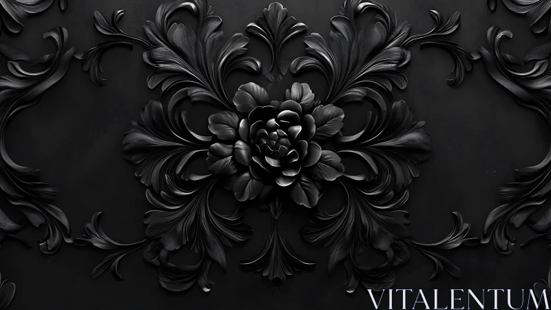 Baroque black floral relief forms dark ornamental centerpiece