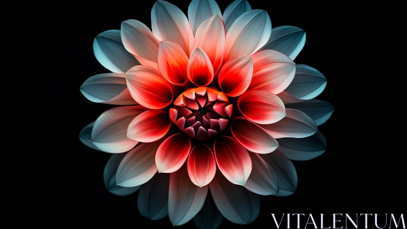 Geometric Dahlia with Red Core on Black Background