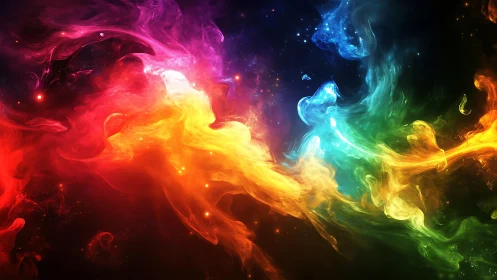 Vivid swirling rainbow nebula clouds in deep space.