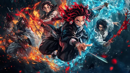 Fiery and watery warriors surge forward in explosive combat