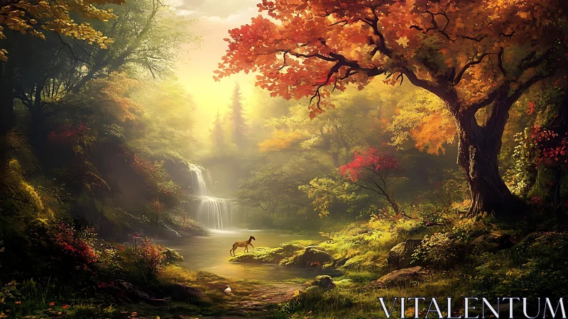 Enchanted Autumn Sanctuary Where Deer Discovers Golden Serenity.