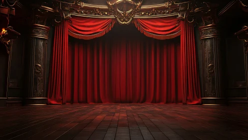 Velvet curtain hush in a gilded, expectant theater dream.