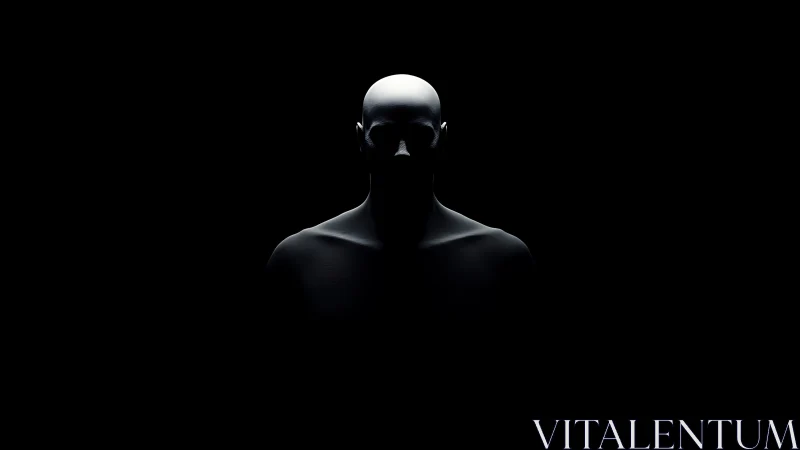 Minimalist 3D bust in deep shadow on black background.
