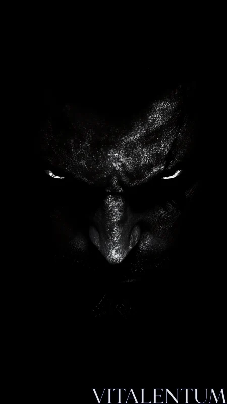 Dark close-up of intense male face with glowing eyes.