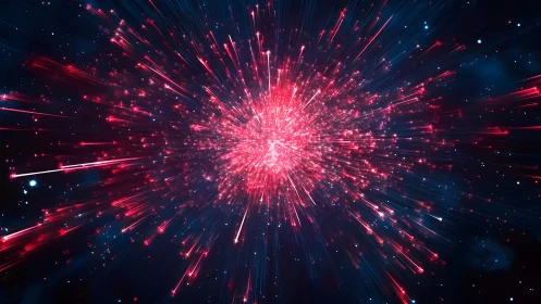 Vibrant Cosmic Explosion with Radiant Red and Blue Light Bursts.