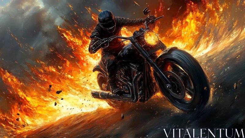 Motorcyclist rides through curved fire trail on dark road