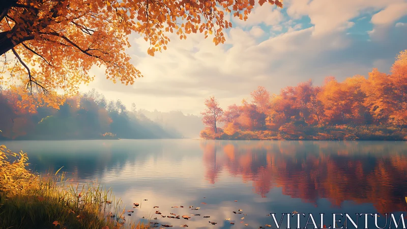 Golden lakeside morning wrapped in quiet autumn color.