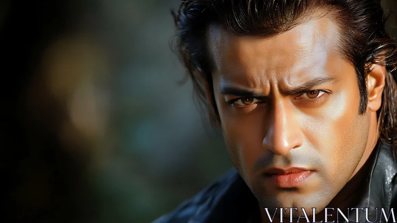 Intense cinematic close-up with directional specular lighting.