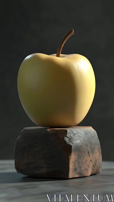 Golden apple quietly crowns a rugged stone pedestal