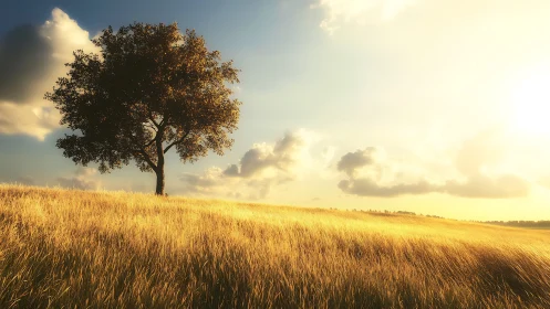 Solitary field sentinel under honey-glazed evening light.
