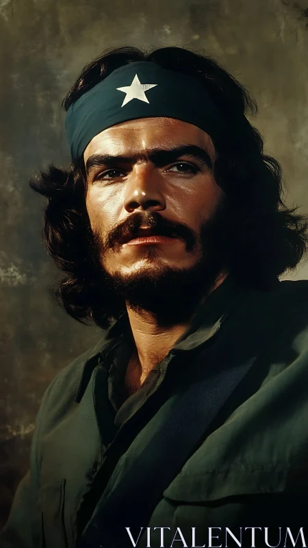 Portrait of determined man in green fatigues and star headband