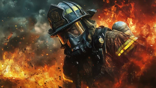 Firefighter in Inferno: Photorealistic Combat Against Raging Blaze