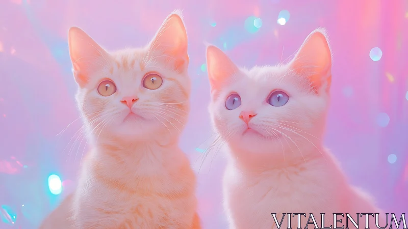 Chromatic Feline Portraits: Dichromatic Eyes Against Gradient Backdrop.