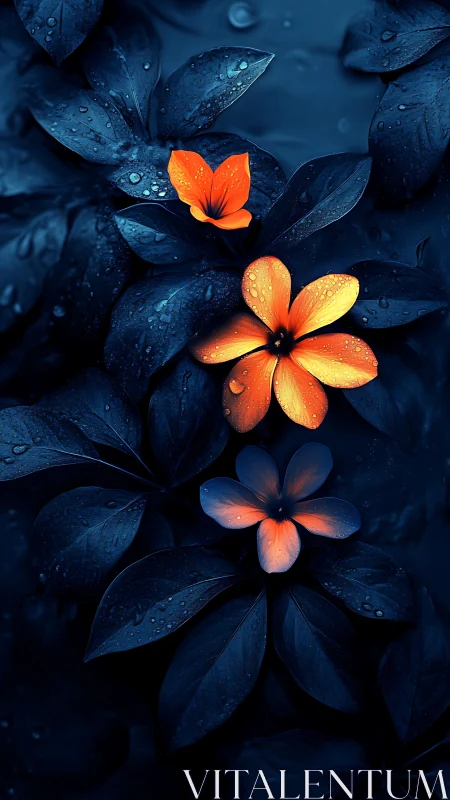 Luminescent Blooms Against Nocturnal Foliage: Contrast Study.