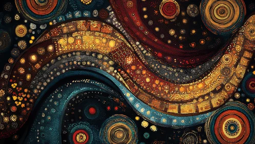 Celestial tessellation waves with luminous orbital lattices.