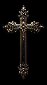 Ornate gold gothic cross on black with baroque filigree