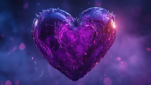 Three-dimensional heart form rendered with iridescent surface effects.