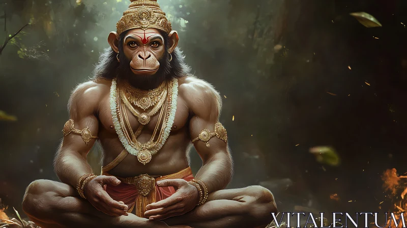 Forest-born monkey sage in molten-gold meditation glow.