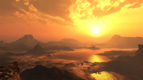 Molten desert sun ignites vast sculpted canyon basin.