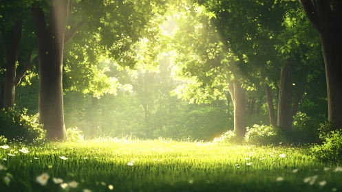 Luminous Forest Canopy with Sunlit Clearing.