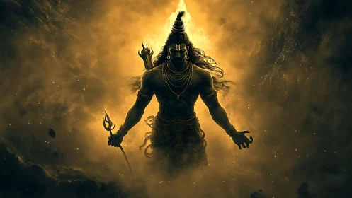 Digital rendering shows stylized deity figure in dense fog