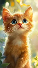 Orange Tabby Kitten Portrait with Cerulean Eyes and Soft Fur Rendering