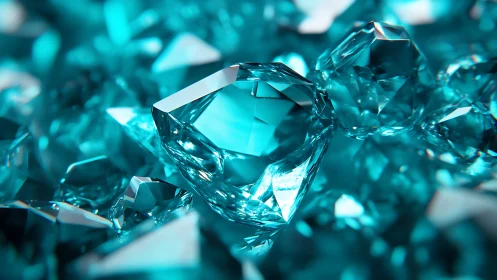 Gleaming teal gemstones scatter light in a crystalline glow