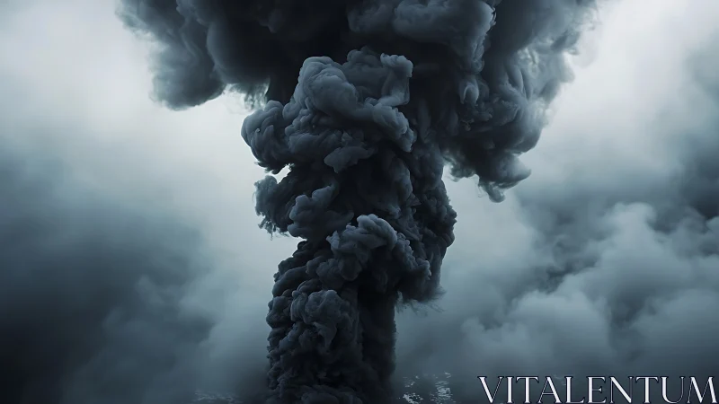 Dense vertical smoke column rises through diffuse cloud field