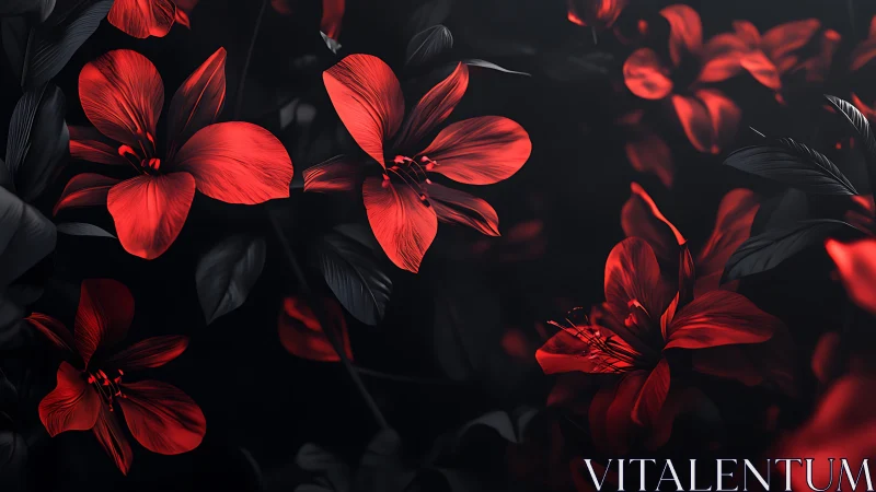 Vivid Red Flowers Bloom Against a Dramatic Dark Background