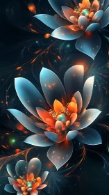 Glowing dreamlike blossoms bloom gently in a cosmic night garden
