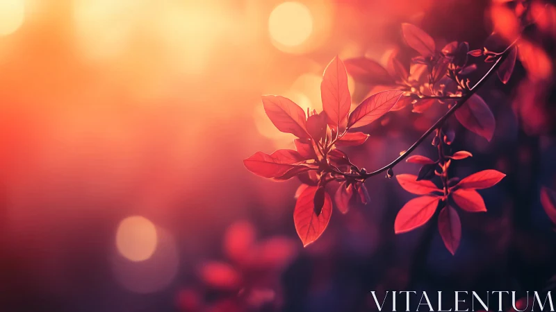 Red Foliage Backlit by Sunset Warmth and Bokeh.