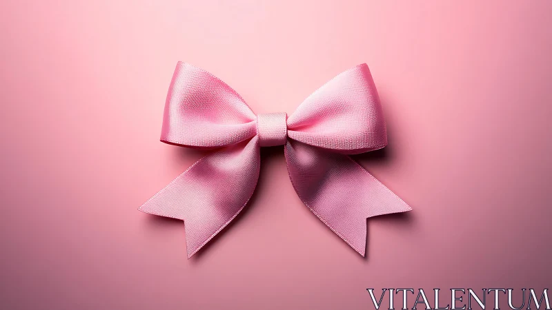 Pink ribbon bow against soft background. Elegant.