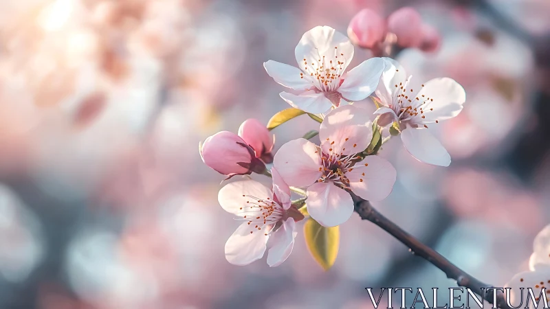 Spring Blossoms in Soft Focus: Cherry or Peach Blooms Illuminated.